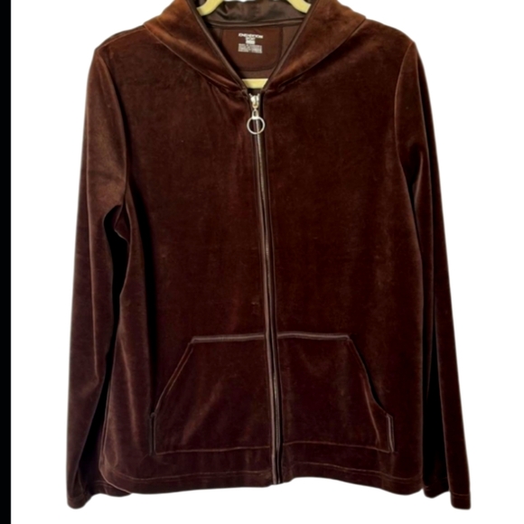 NWT Jones New York Sport Deep Mocha Velour Full Zip Up Hoodie Sz XL - Picture 1 of 8